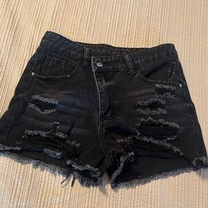 Black Distressed Denim Women's Shorts